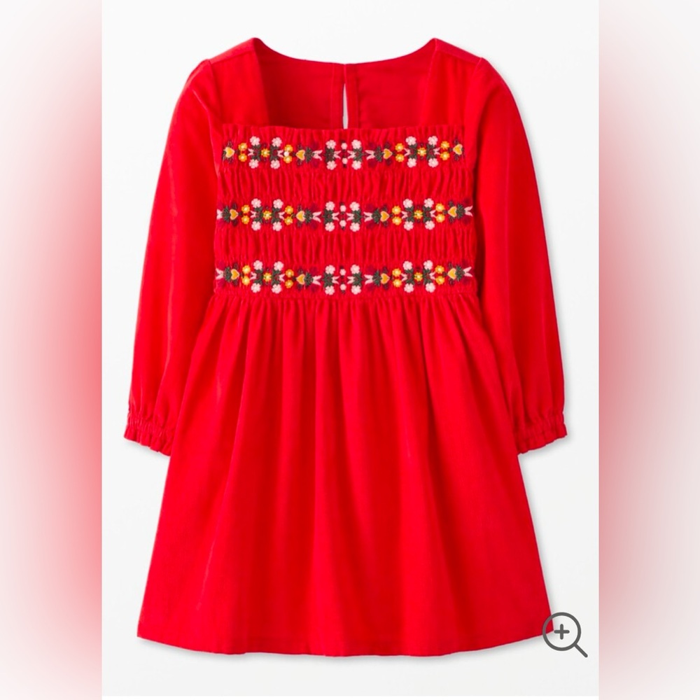 Red Smocked Cord Dress